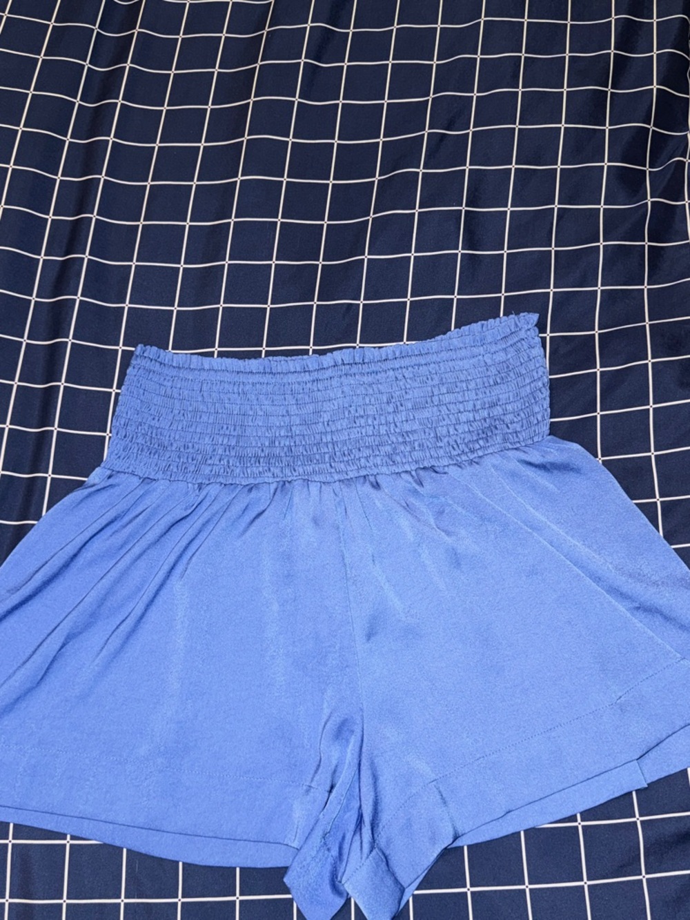 High-Waist Smocked Blue Women’s Shorts